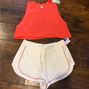 JoyLab XL Crop Tank & White Drawstring Shorts Set